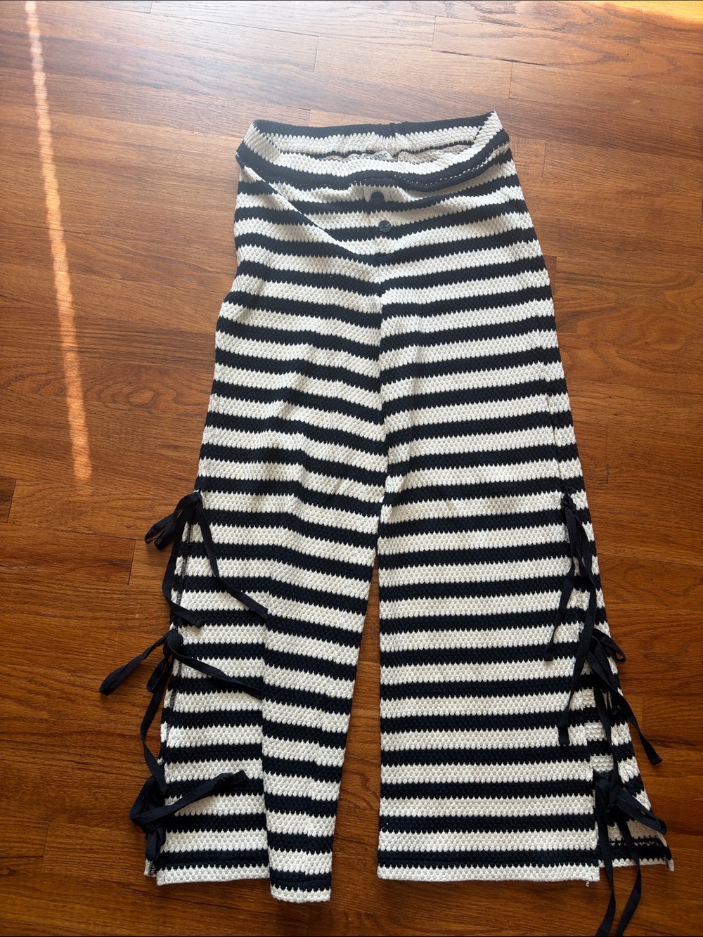 Maeve Black & White Striped Knit Joggers with Side Ties